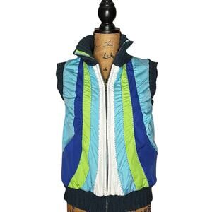 FREE PEOPLE SHADES OF BLUE & GREEN STRIPED WOOL KNIT / NYLON VEST SZ S / SMALL